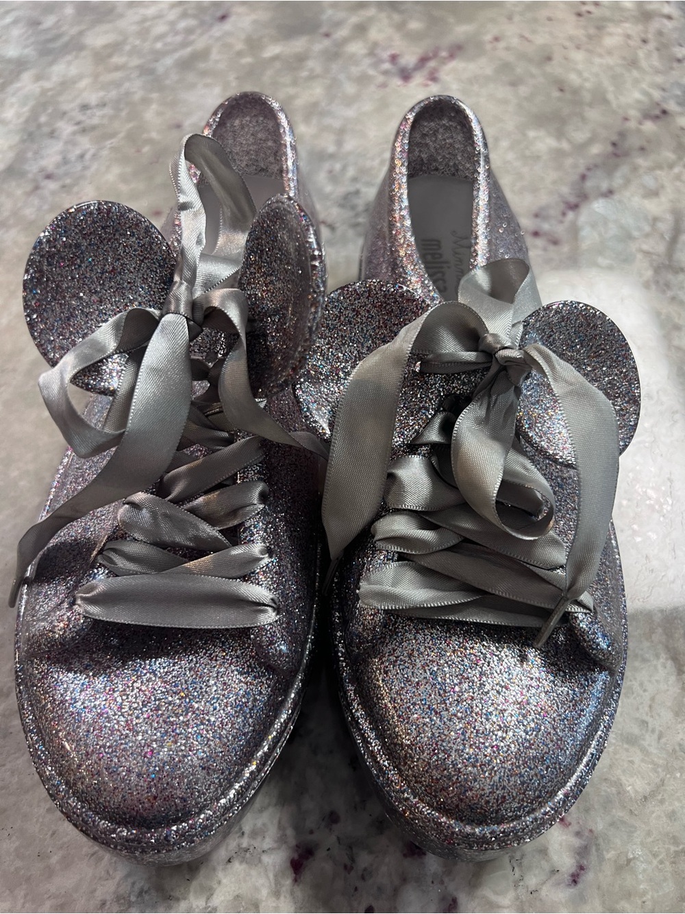 Melissa x Minnie Mouse Glitter SneakersSparkle Ribbon Lace Shoes Size 7 / EUR 38